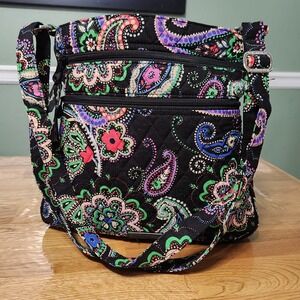 Vera Bradley Kiev Paisley Triple Zip Hipster Crossbody Shoulder Bag Black EUC